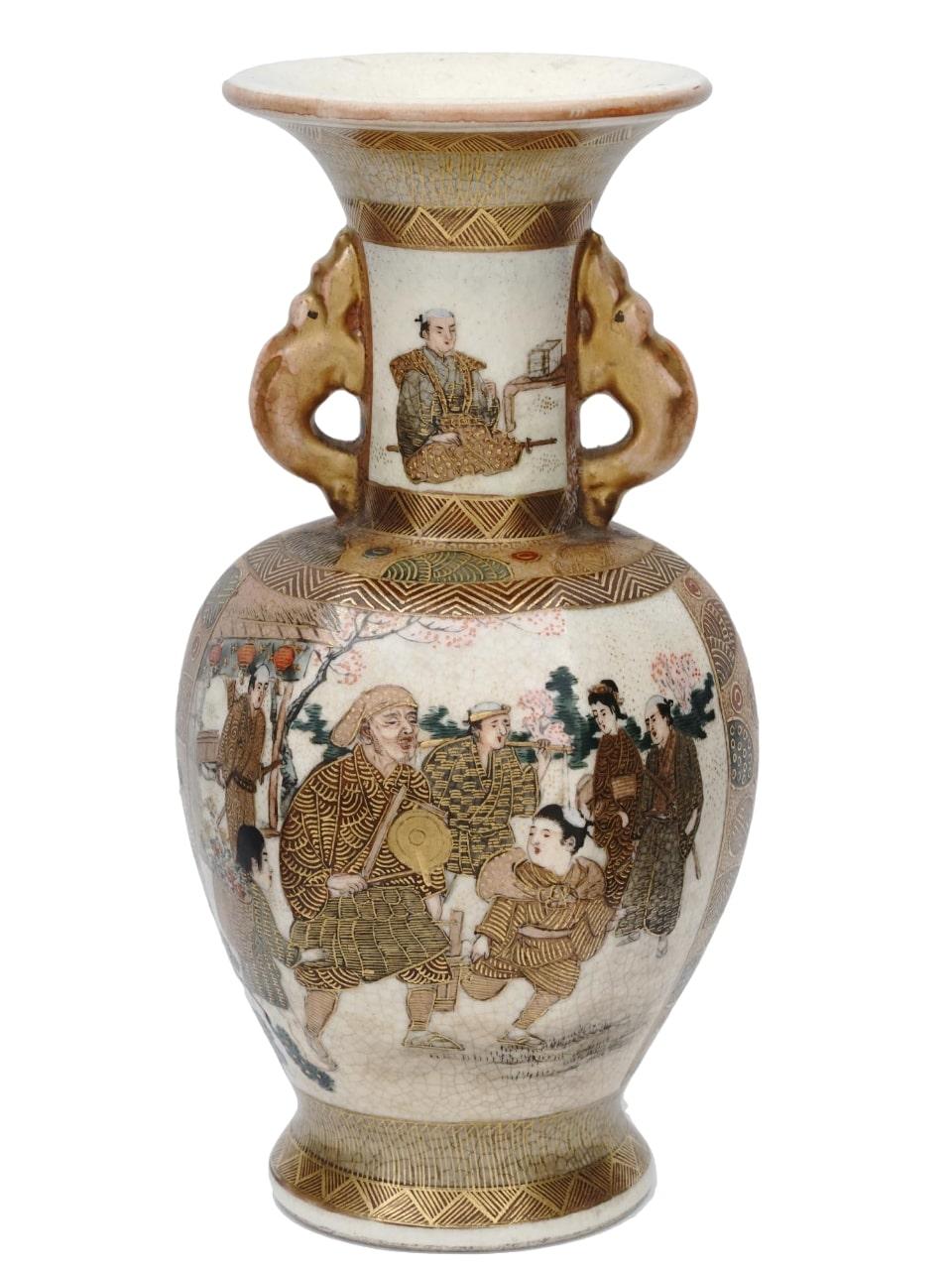 Pottery Antique JAPANESE MEIJI Period SATSUMA Vase For Sale