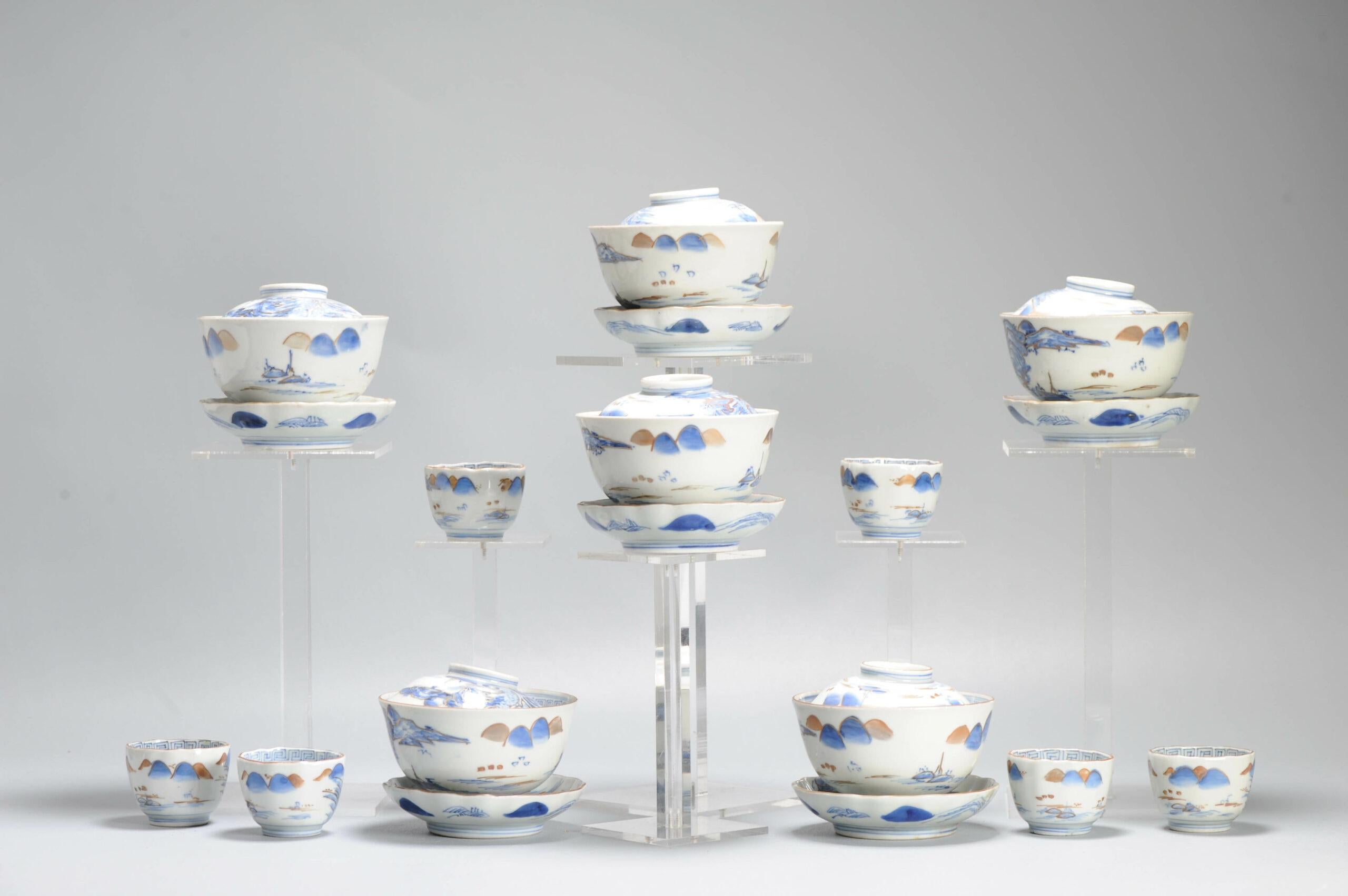 Ensemble de tasses ou de bols à thé japonais anciens de la période Meiji, paysage en porcelaine en vente 4