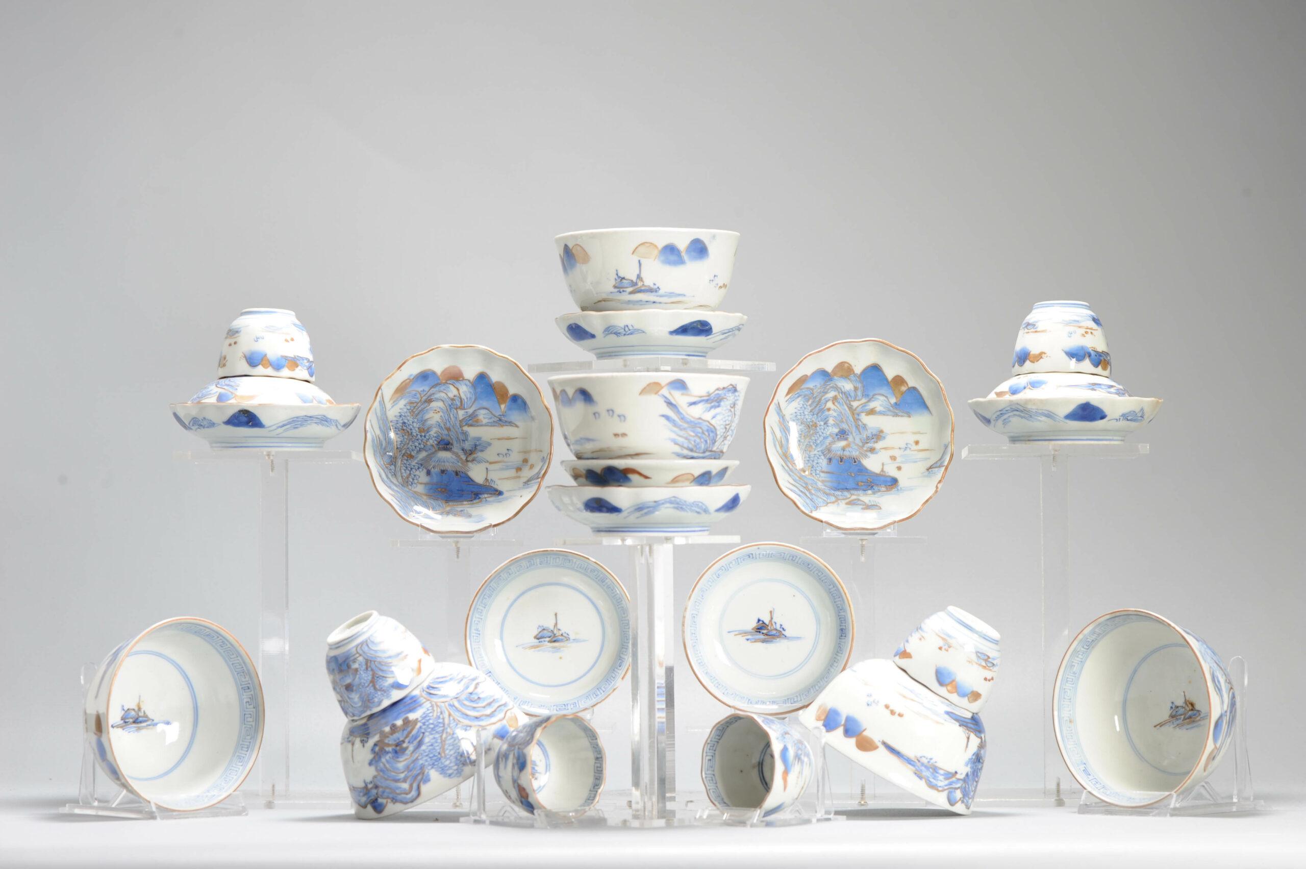Ensemble de tasses ou de bols à thé japonais anciens de la période Meiji, paysage en porcelaine en vente 5