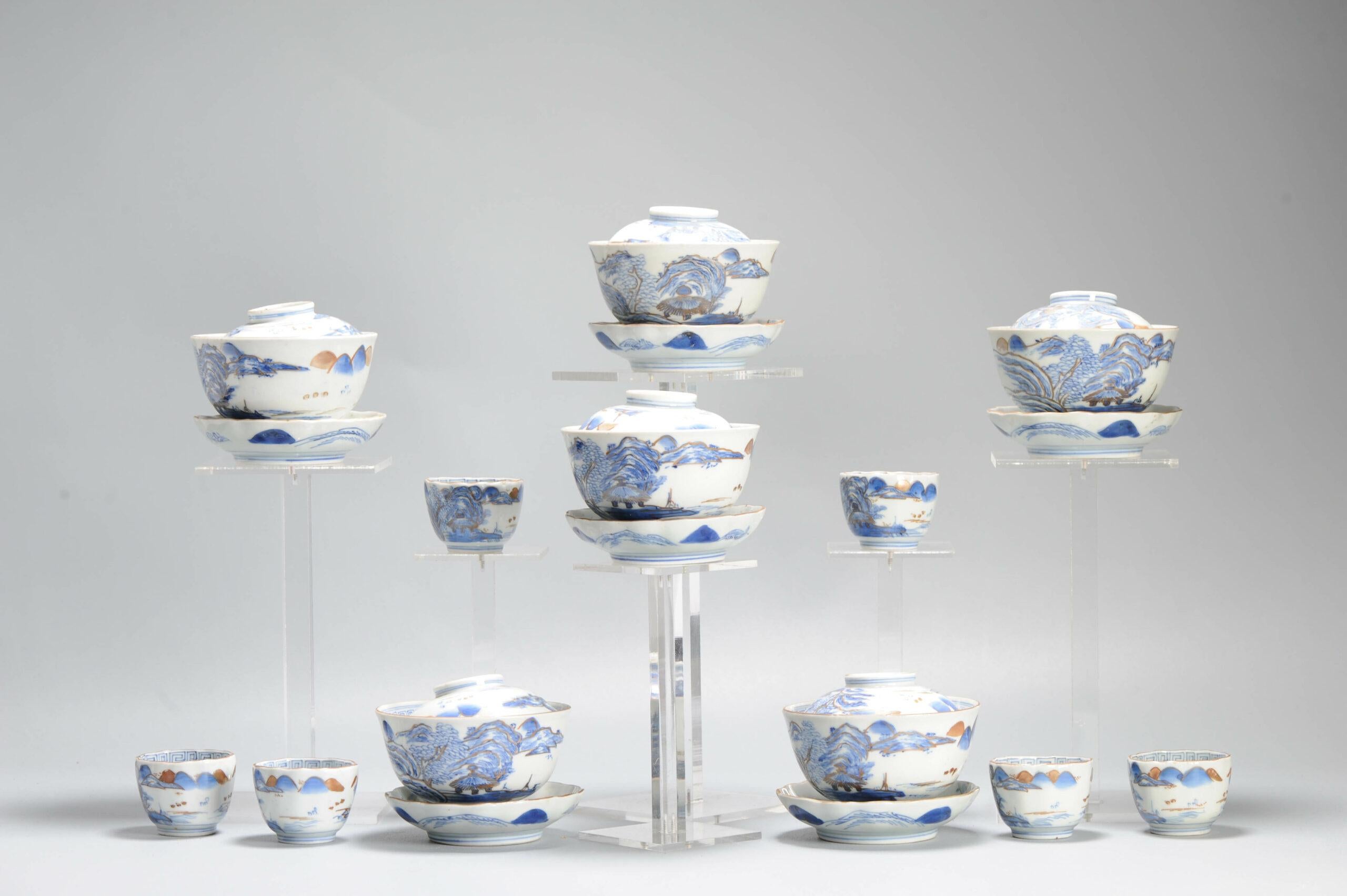 Ensemble de tasses ou de bols à thé japonais anciens de la période Meiji, paysage en porcelaine en vente 8