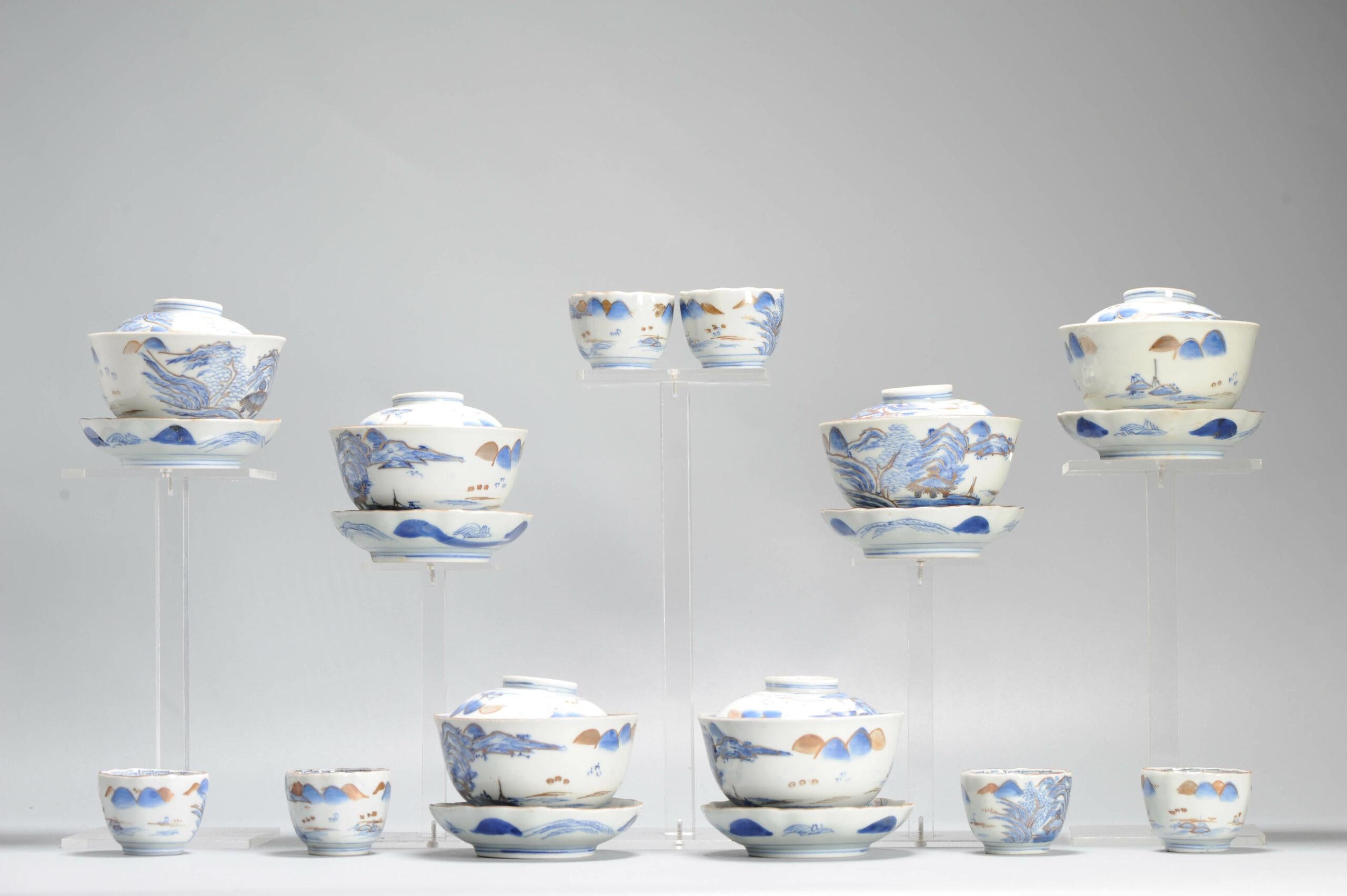 Ensemble de tasses ou de bols à thé japonais anciens de la période Meiji, paysage en porcelaine en vente 9