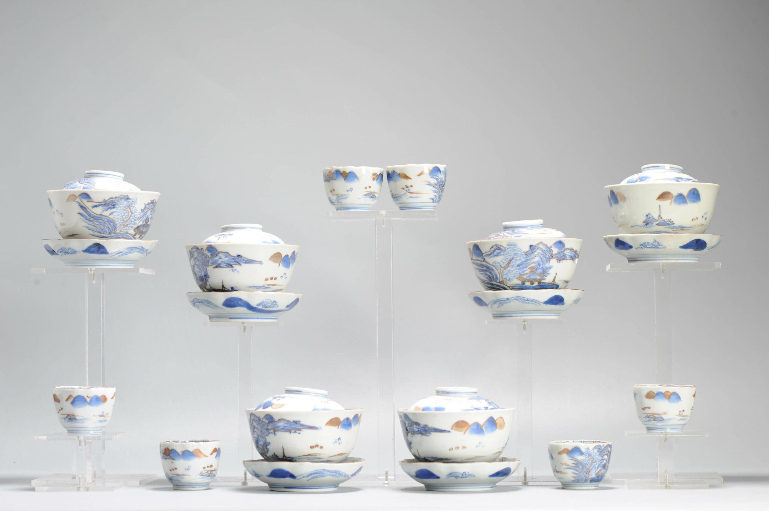 Ensemble de tasses ou de bols à thé japonais anciens de la période Meiji, paysage en porcelaine en vente 10