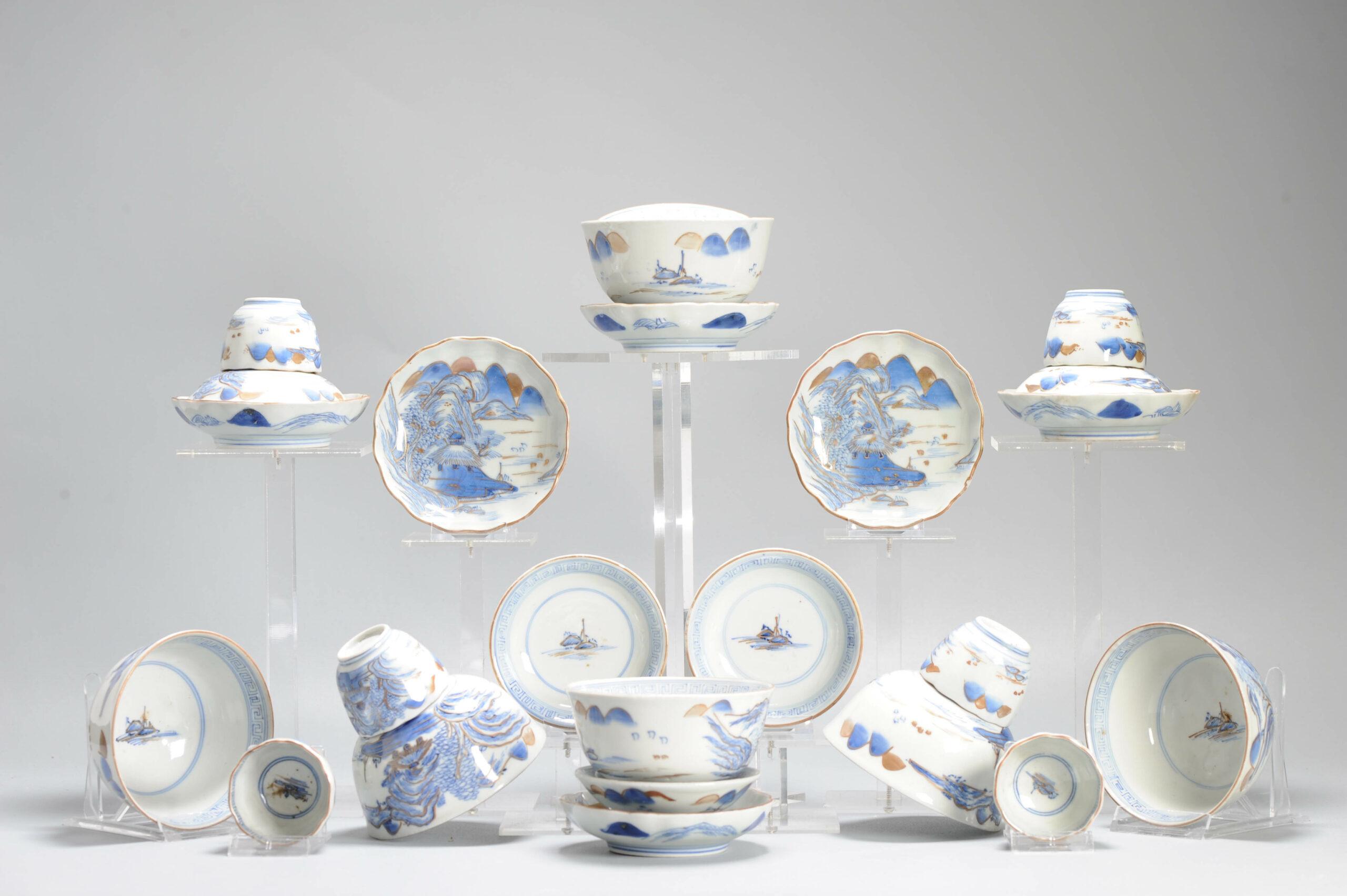 Ensemble de tasses ou de bols à thé japonais anciens de la période Meiji, paysage en porcelaine en vente 12