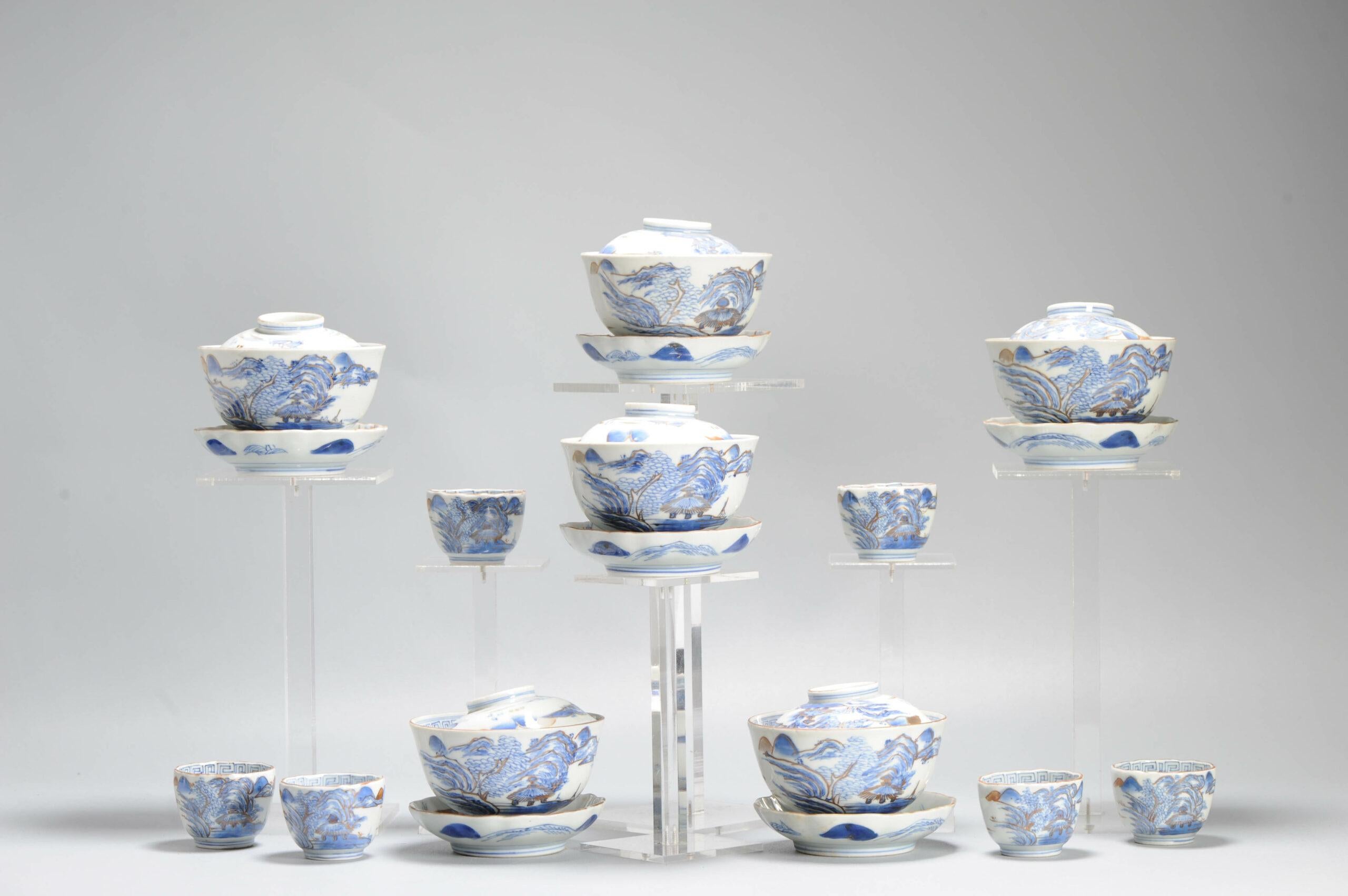 Ensemble de tasses ou de bols à thé japonais anciens de la période Meiji, paysage en porcelaine en vente 13