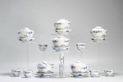 Antique Japanese Meiji Period Set Of Cups or Tea Bowls Porcelain Landscape