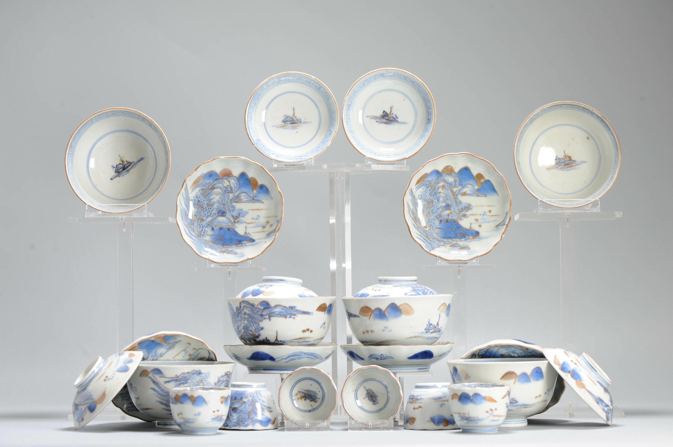 Ensemble de tasses ou de bols à thé japonais anciens de la période Meiji, paysage en porcelaine en vente 14