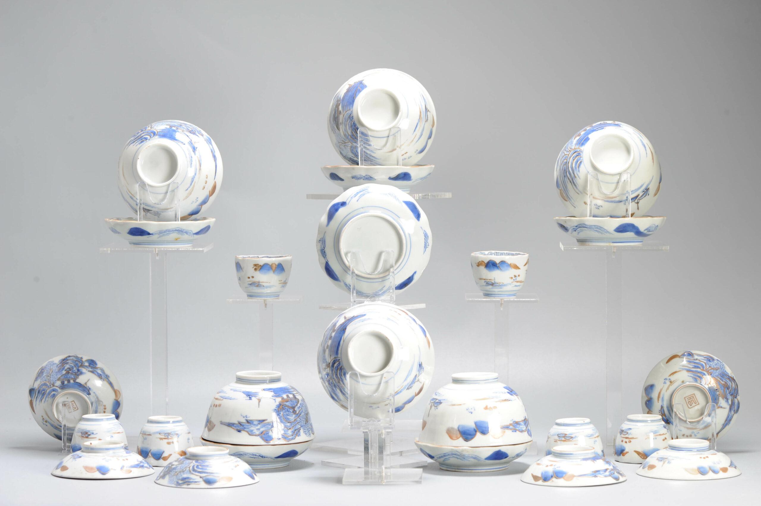 Ensemble de tasses ou de bols à thé japonais anciens de la période Meiji, paysage en porcelaine Excellent état - En vente à Amsterdam, Noord Holland