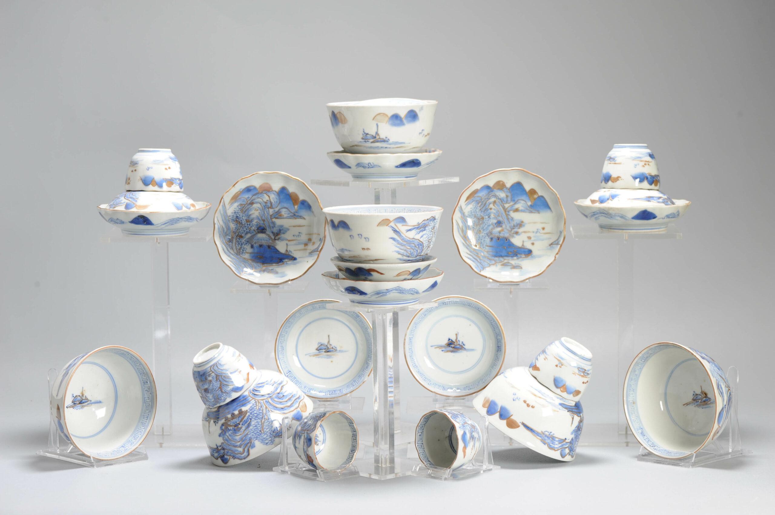 Porcelaine Ensemble de tasses ou de bols à thé japonais anciens de la période Meiji, paysage en porcelaine en vente