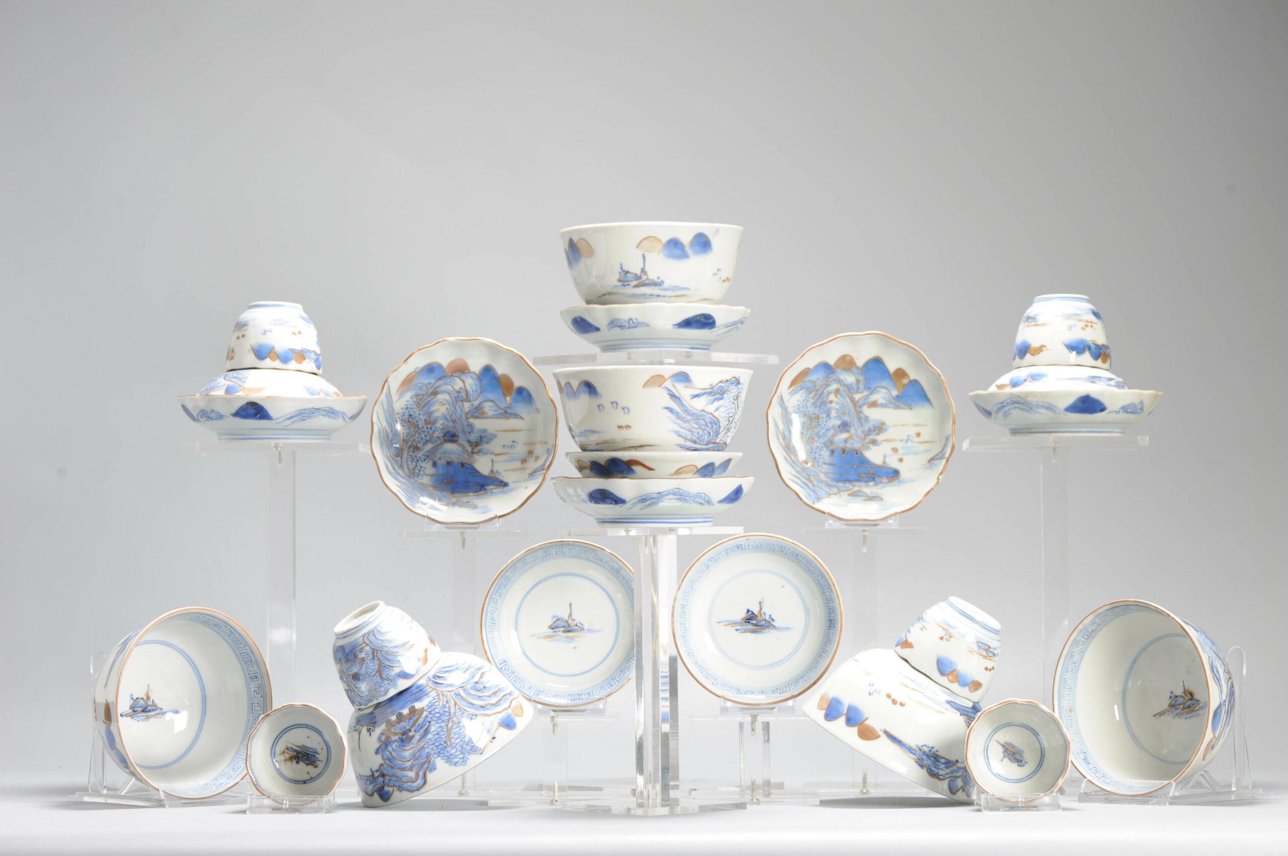 Ensemble de tasses ou de bols à thé japonais anciens de la période Meiji, paysage en porcelaine en vente 1