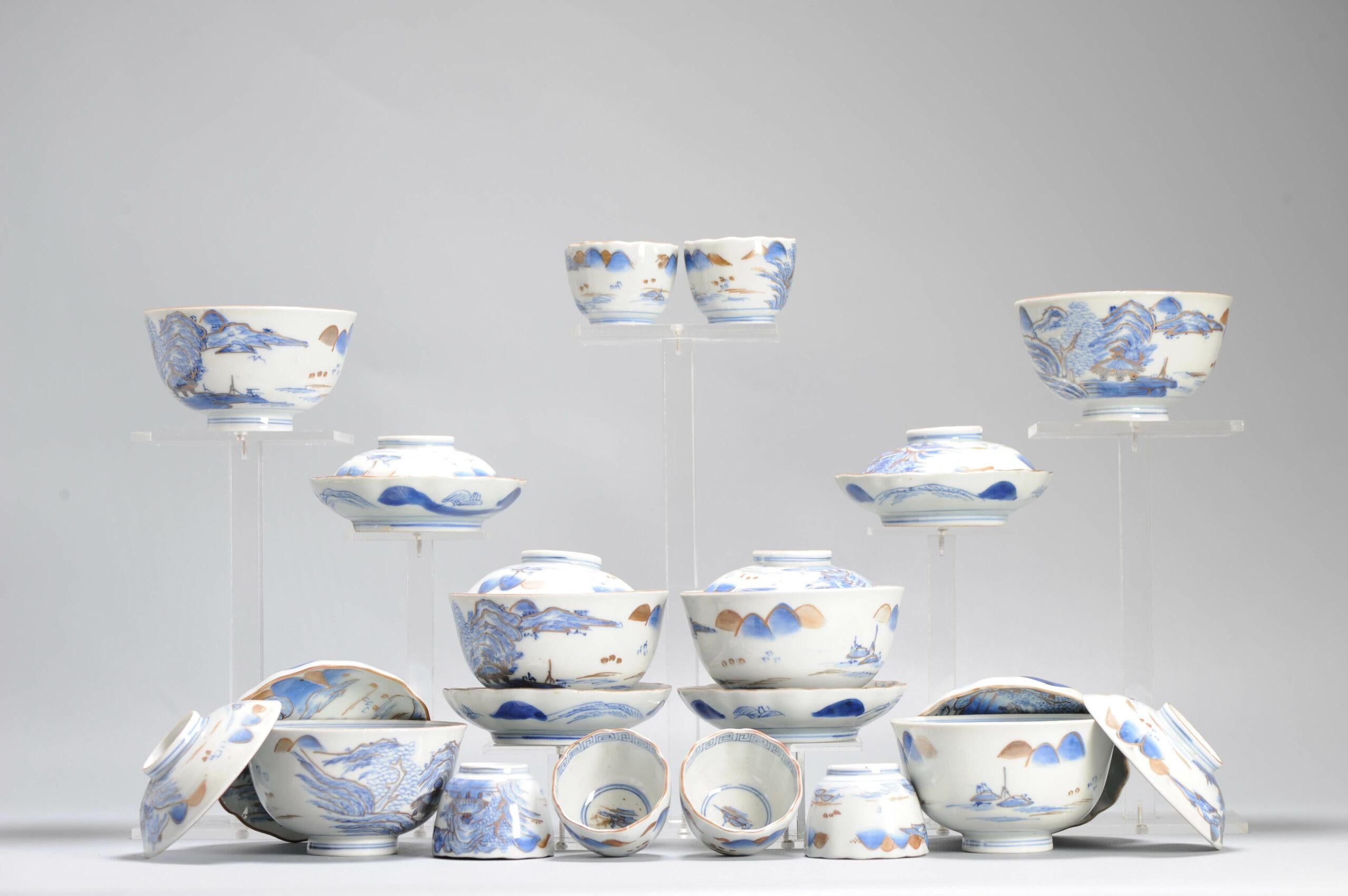Ensemble de tasses ou de bols à thé japonais anciens de la période Meiji, paysage en porcelaine en vente 3