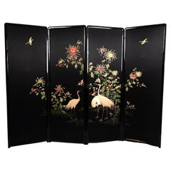 Used Japanese Meiji Period Silk Embroidered Screen Room Divider Byobu C.1900