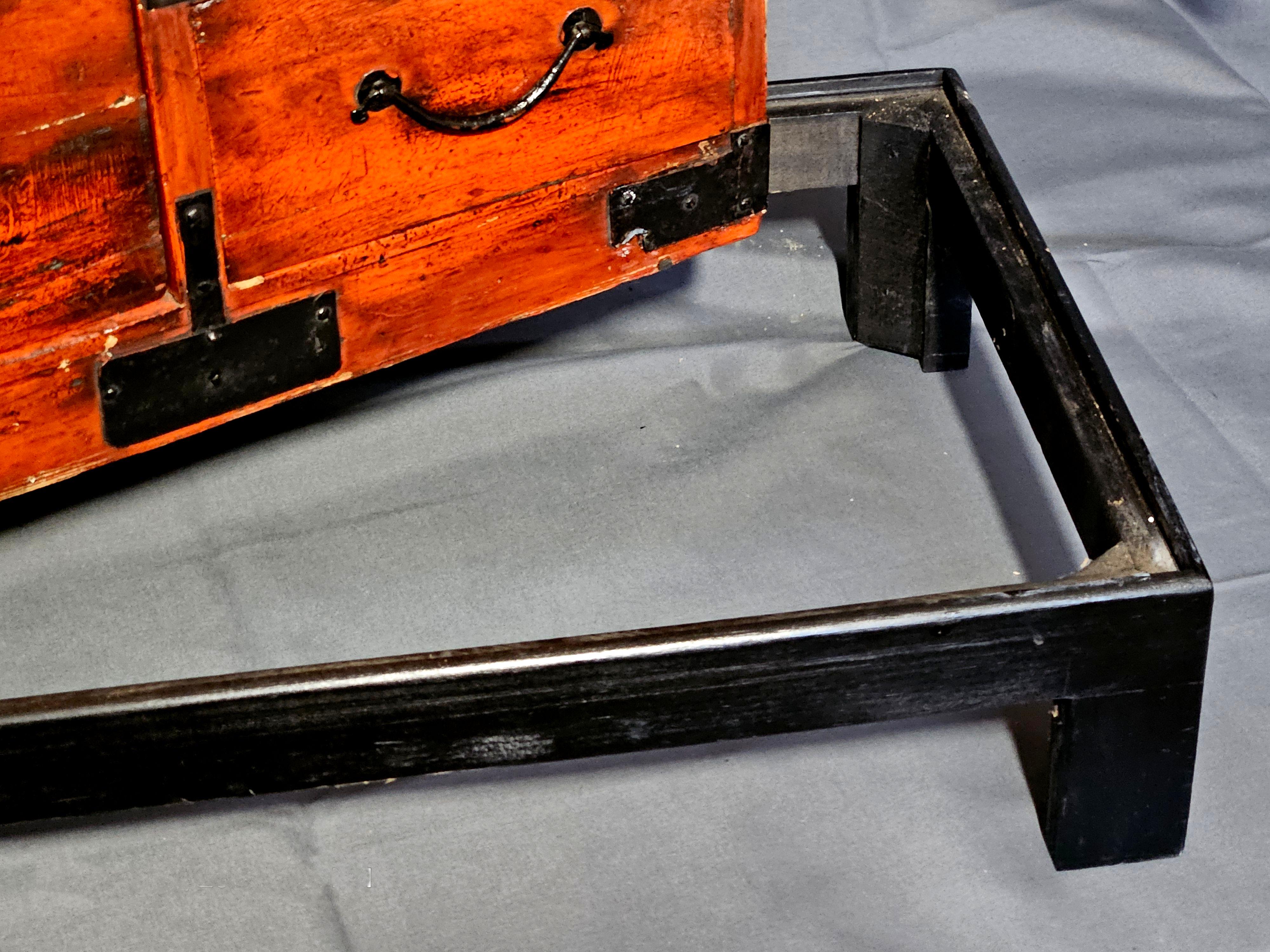 Antique Japanese Meiji Period Tansu Chest on Fitted Wood Stand For Sale 5