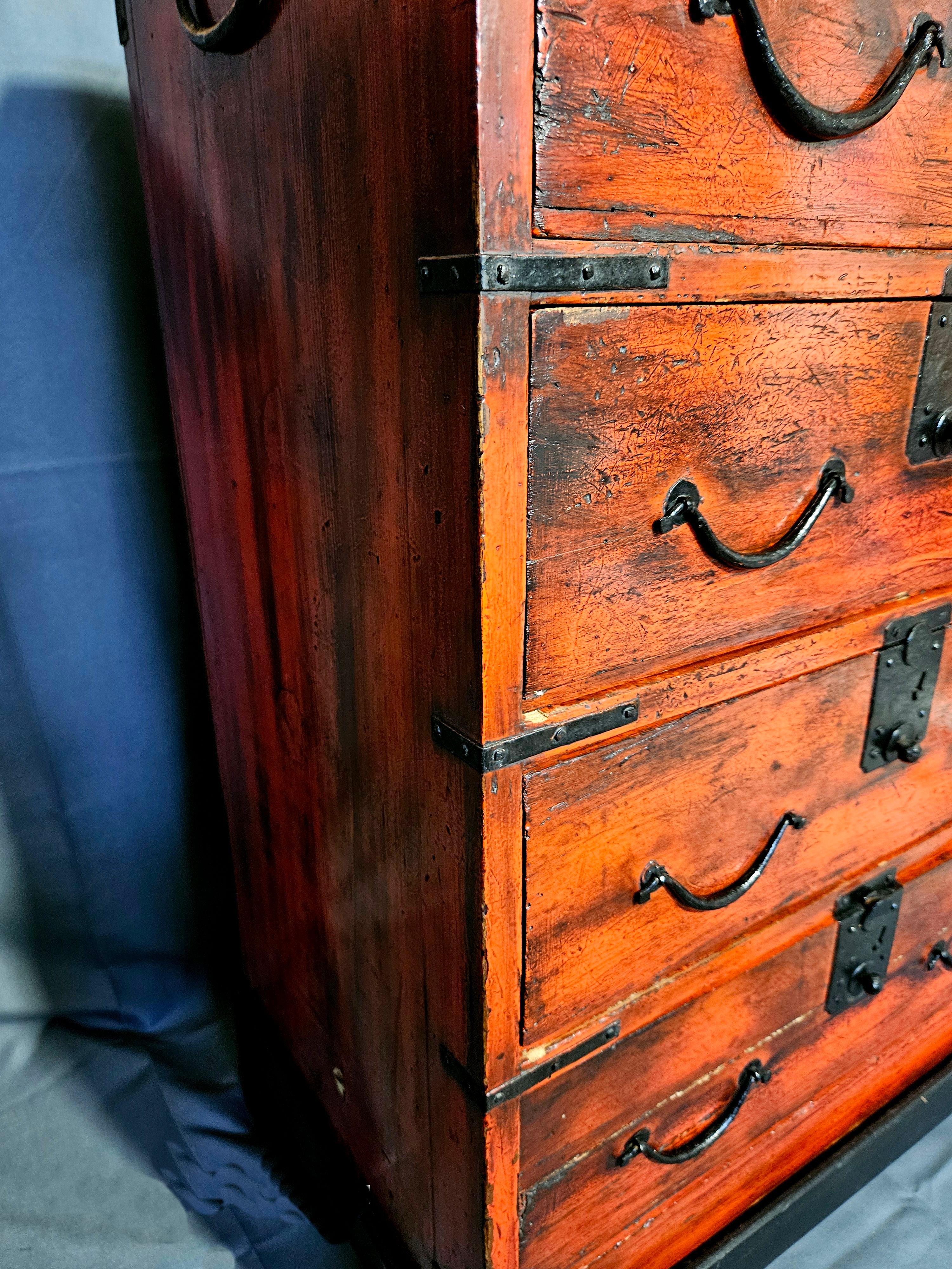 Antique Japanese Meiji Period Tansu Chest on Fitted Wood Stand For Sale 6