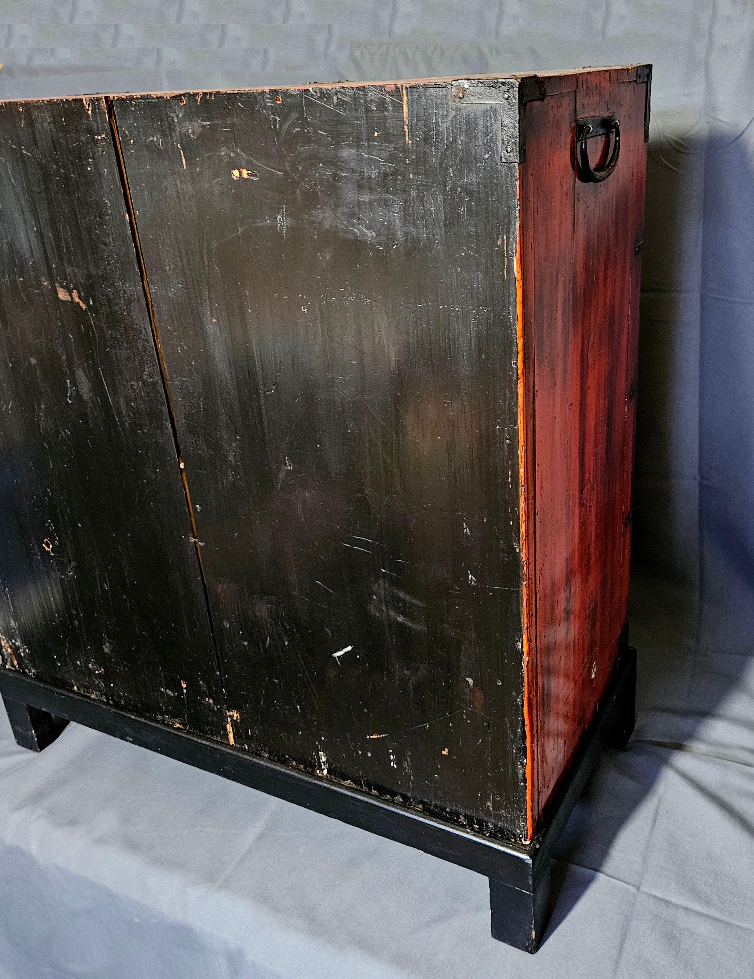 Antique Japanese Meiji Period Tansu Chest on Fitted Wood Stand For Sale 3