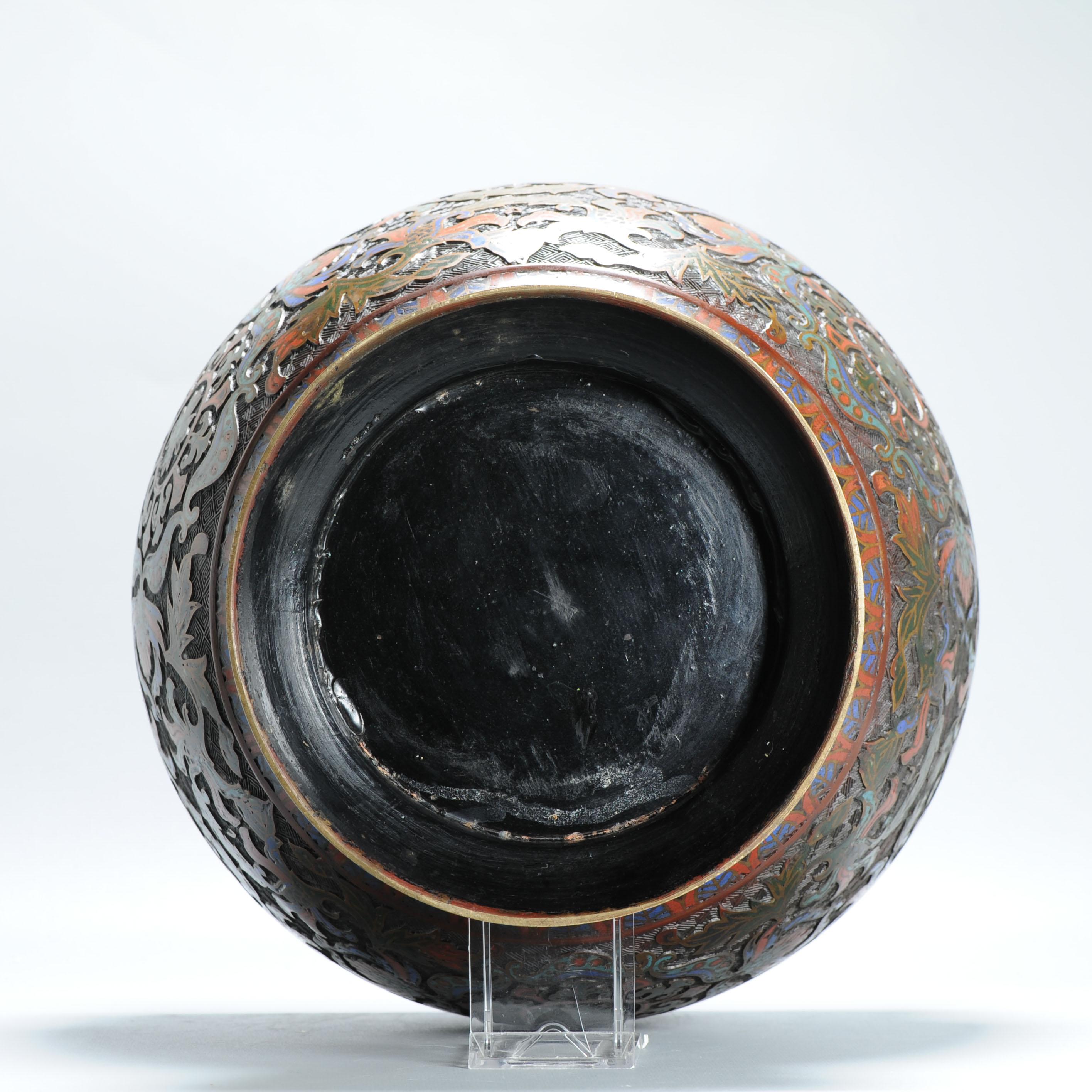 Antico bronzo giapponese Meiji Periof / rame Cloisonné Jardiniere Giappone Arte in vendita 5