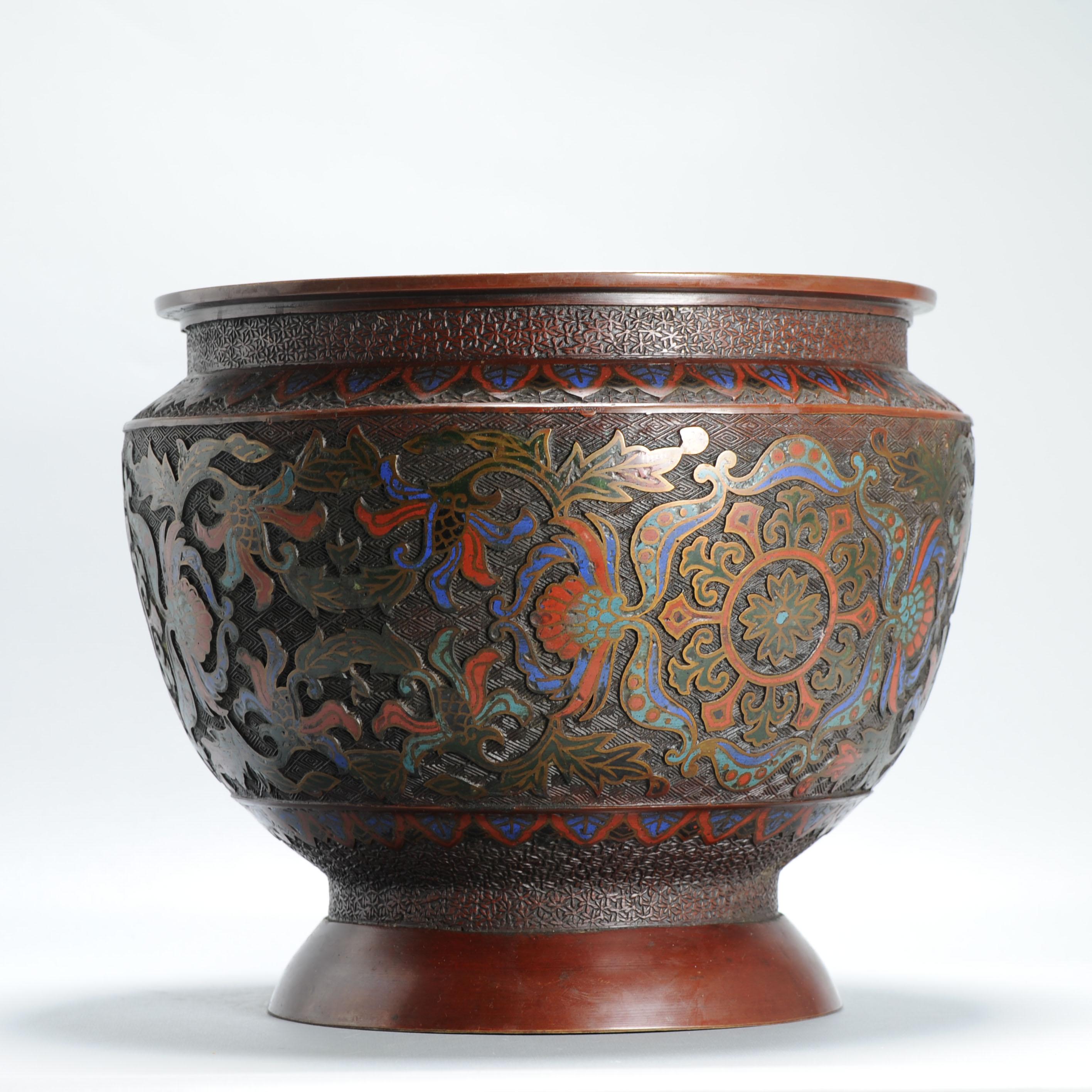 Antico bronzo giapponese Meiji Periof / rame Cloisonné Jardiniere Giappone Arte in vendita 3