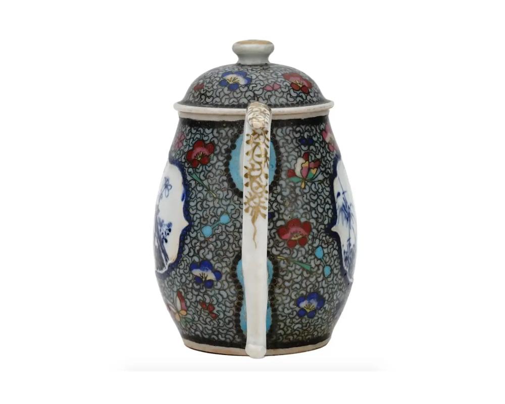 19th Century Antique Meiji Japanese Cloisonne Enamel on Porcelain Cloisonne Teapot Totai For Sale