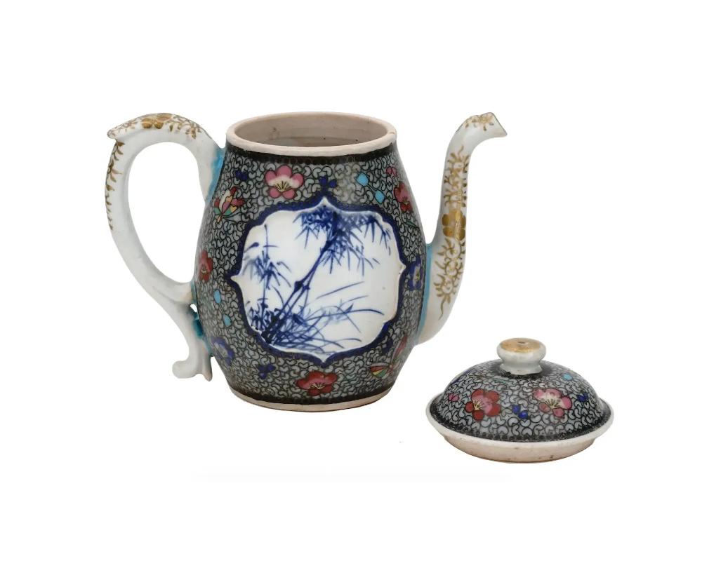 Antique Meiji Japanese Cloisonne Enamel on Porcelain Cloisonne Teapot Totai For Sale 1
