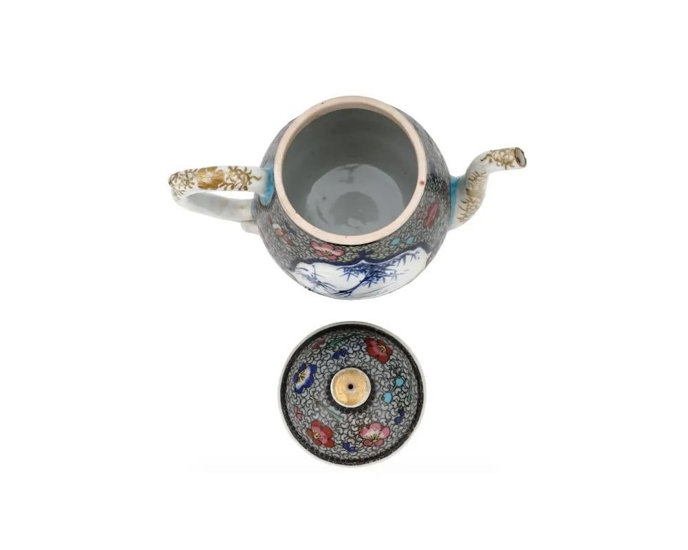 Antique Meiji Japanese Cloisonne Enamel on Porcelain Cloisonne Teapot Totai For Sale 2