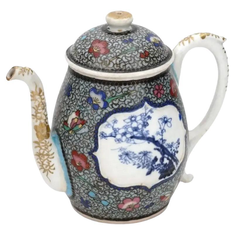 Antique Meiji Japanese Cloisonne Enamel on Porcelain Cloisonne Teapot Totai For Sale