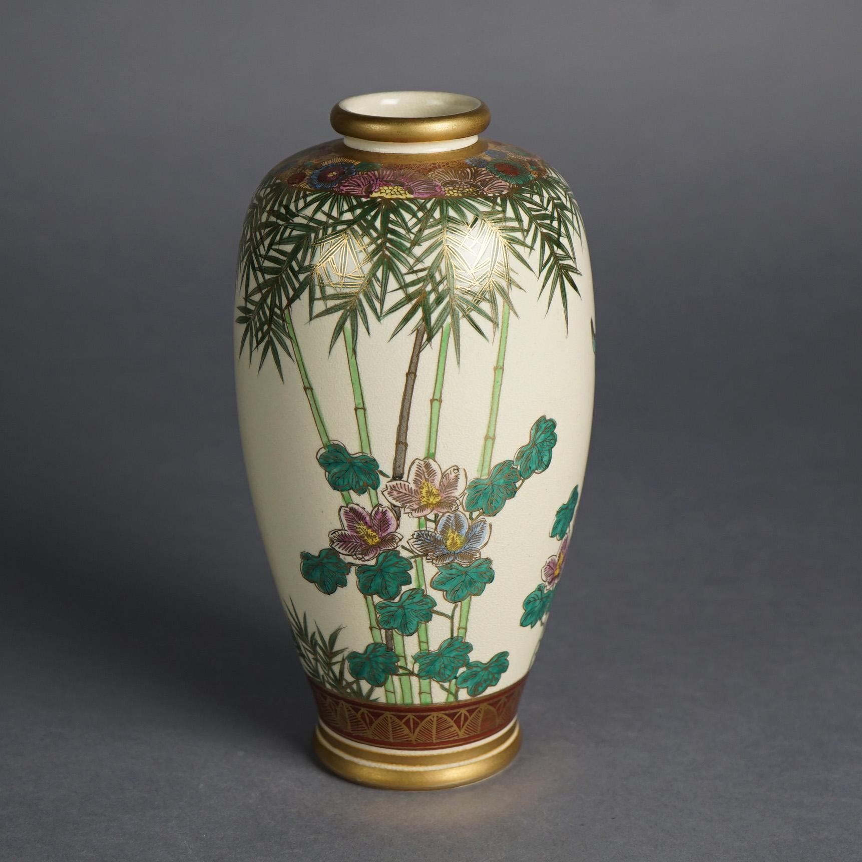 Asian Antique Japanese Meiji Satsuma Hand Painted & Gilt Porcelain Vase C1910 For Sale