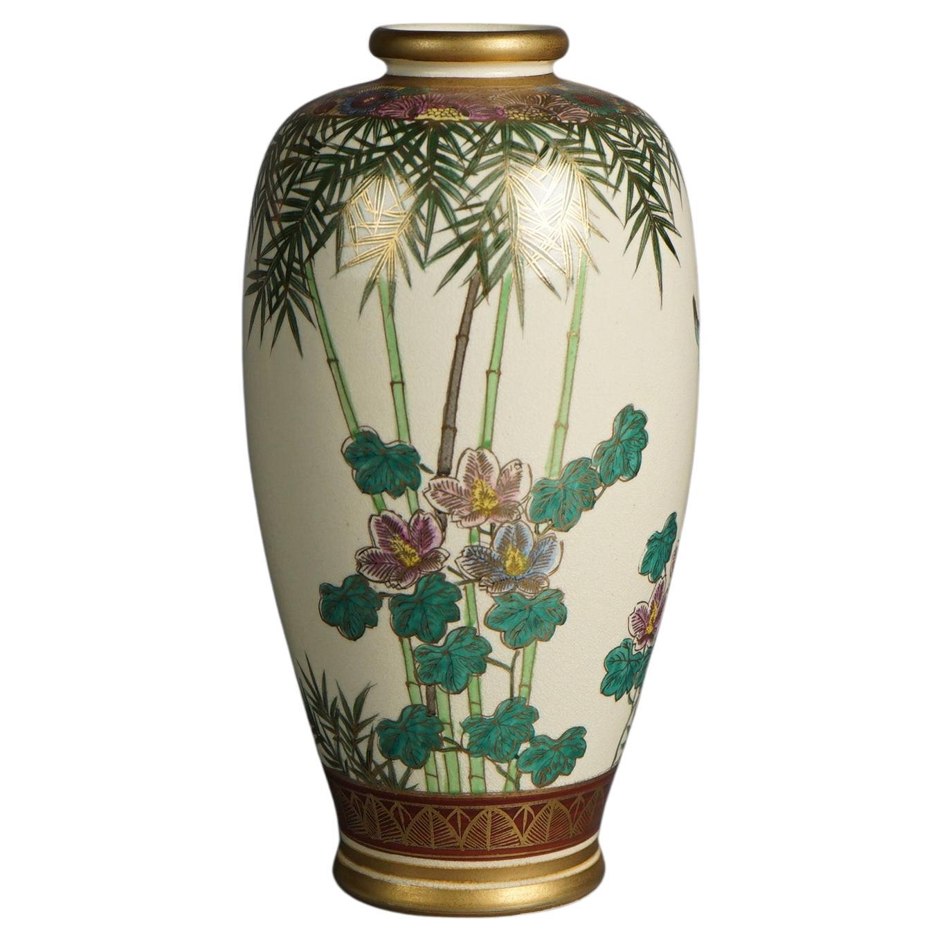 Antique Japanese Meiji Satsuma Hand Painted & Gilt Porcelain Vase C1910 For Sale