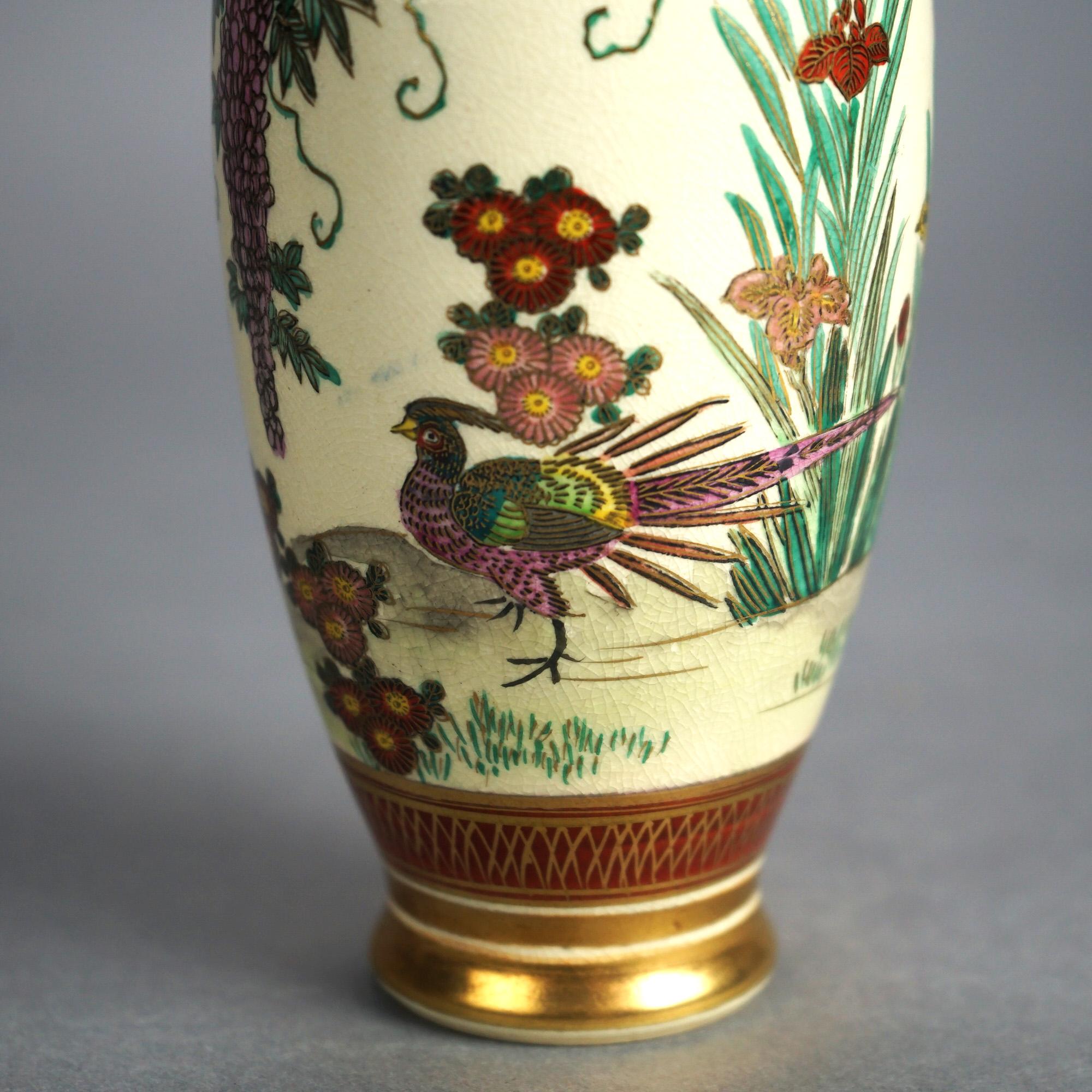 Antique Japanese Meiji Satsuma Porcelain Vase, Garden Scene & Pheasant, C1910 For Sale 6