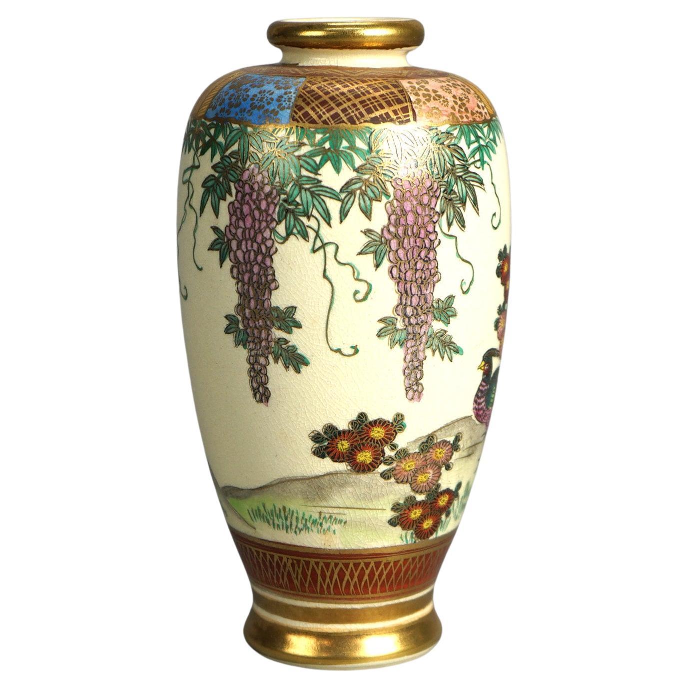 Antique Japanese Meiji Satsuma Porcelain Vase, Garden Scene & Pheasant, C1910

Measures- 6.25''H x 3''W x 3''D