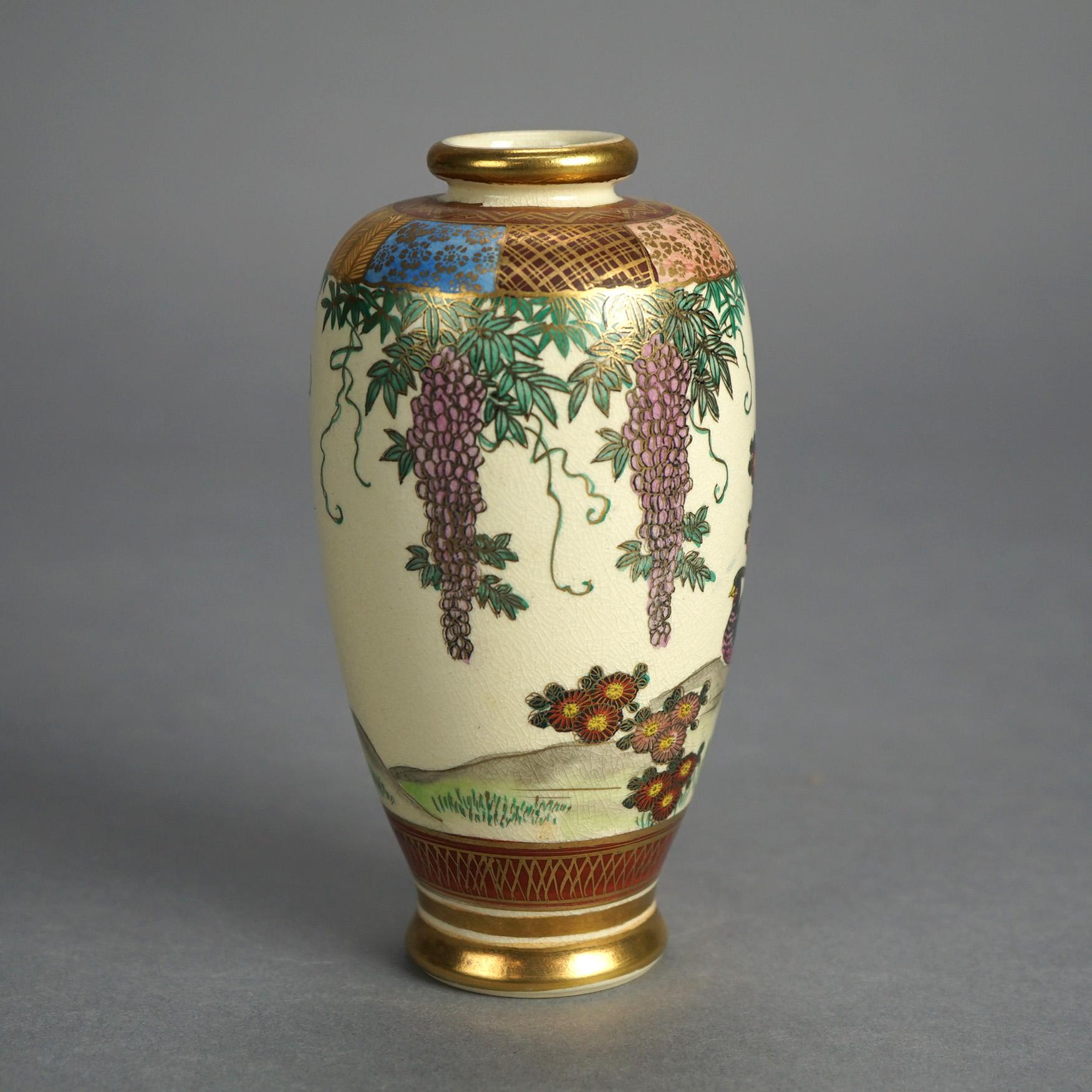Antique Japanese Meiji Satsuma Porcelain Vase, Garden Scene & Pheasant, C1910 For Sale 5