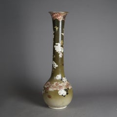 Antique Japanese Meiji Satsuma Tall Garden Scene Vase, 26.5"h, Circa 1900