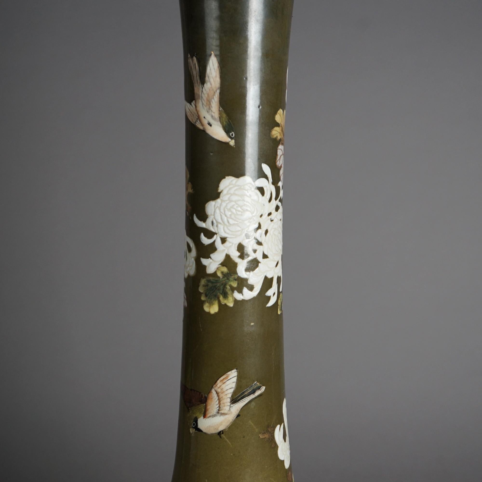 Antique Japanese Meiji Satsuma Tall Garden Scene Vase, 26.5
