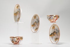 Antiguo Juego de Tazas o Tazones de Té Japonés Periodo Meiji/Showa Porcelana Cáscara de Huevo