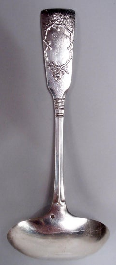 Antique Japanese Meiji Silver Blossoming Branch Sauce Ladle