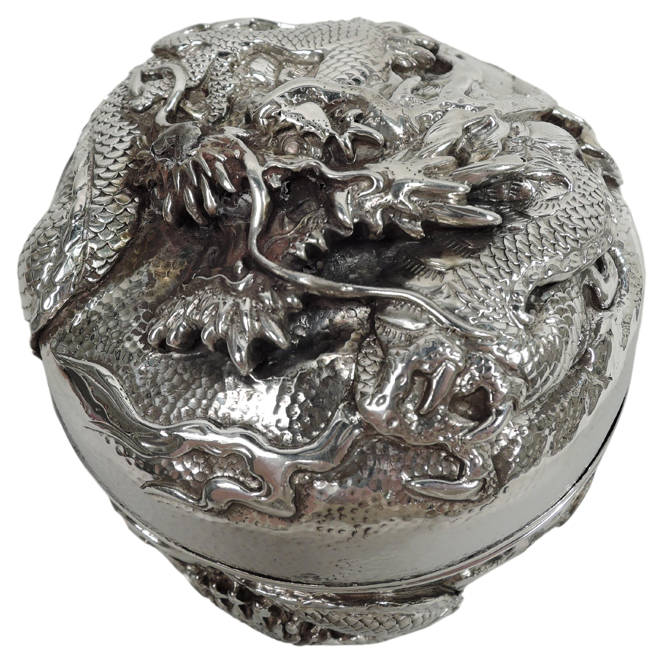 Antique Japanese Meiji Silver Dragon Box