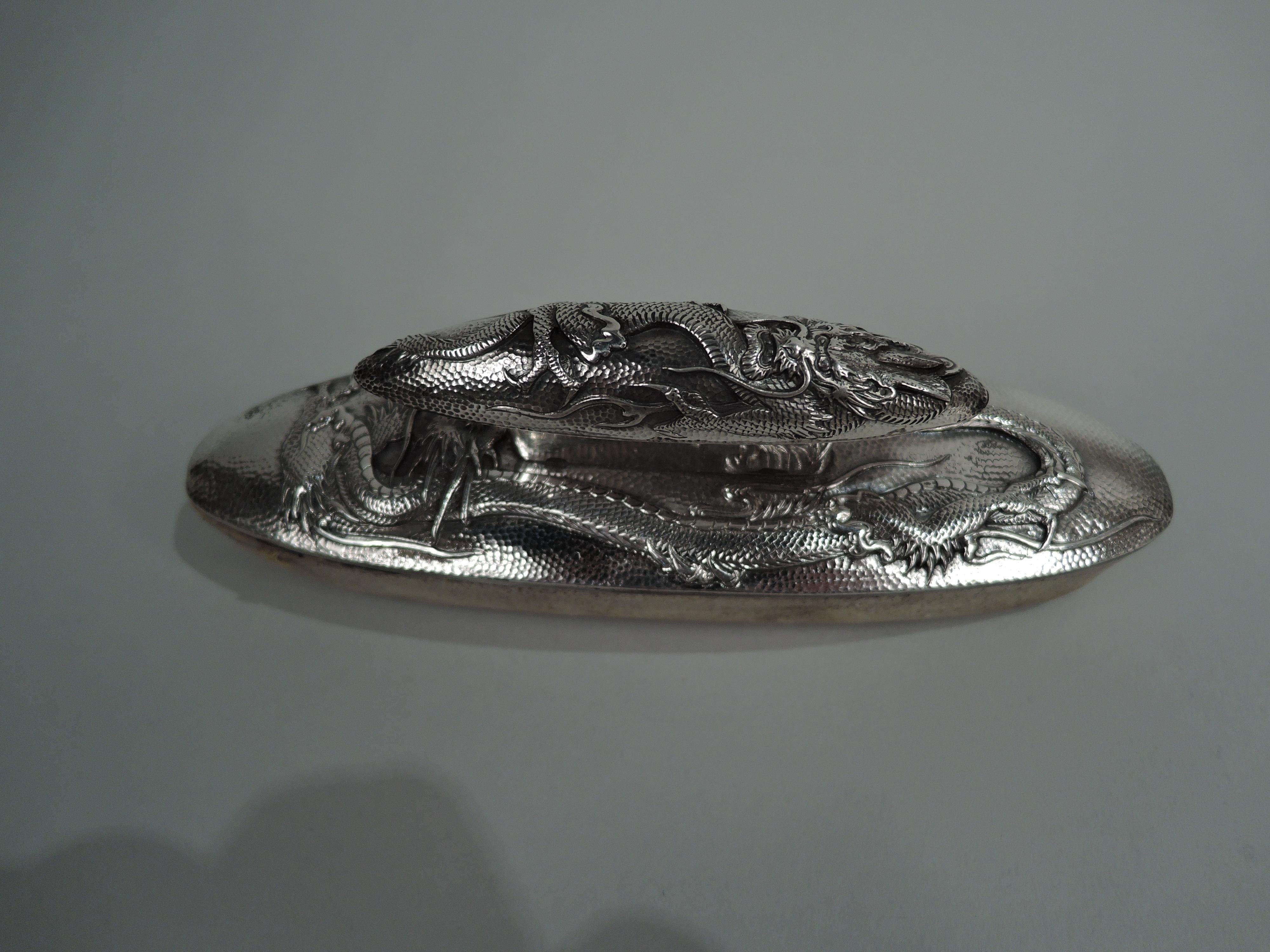 Antikes japanisches Meiji-Silber-Schminktischset mit Drachen 2