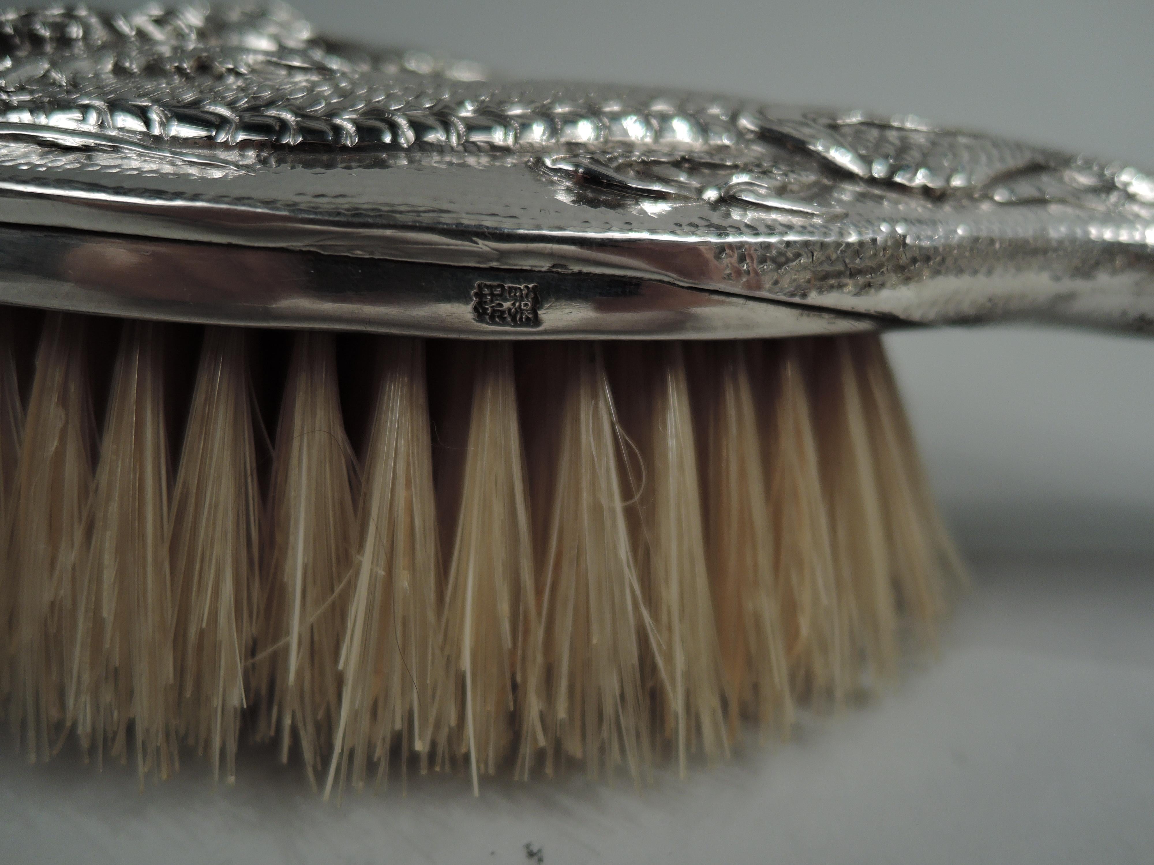 Antikes japanisches Meiji-Silber-Schminktischset mit Drachen 4