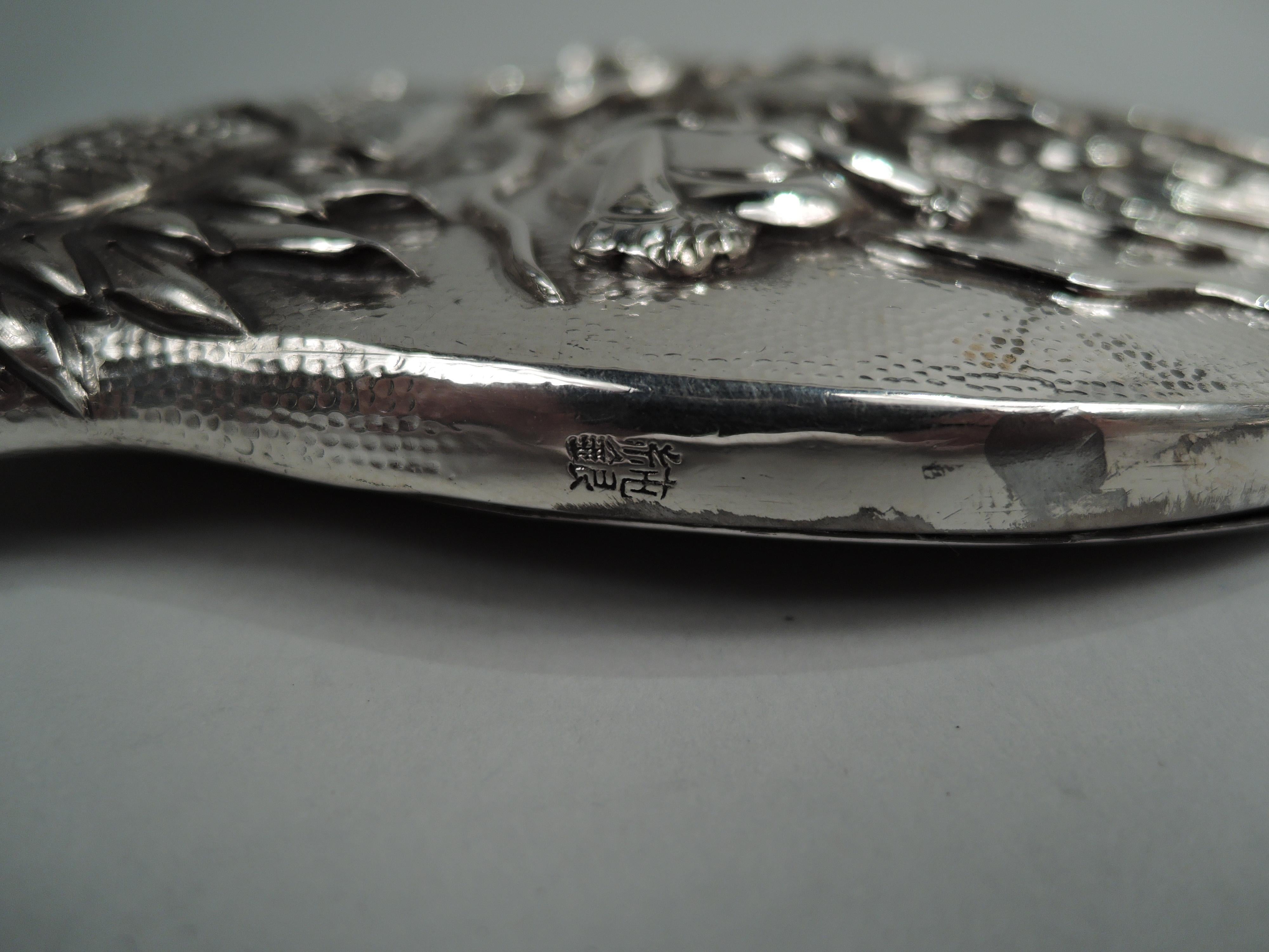 Antikes japanisches Meiji-Silber-Schminktischset mit Drachen 5