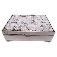 Antique Japanese Meiji Silver Dragon Trinket Box