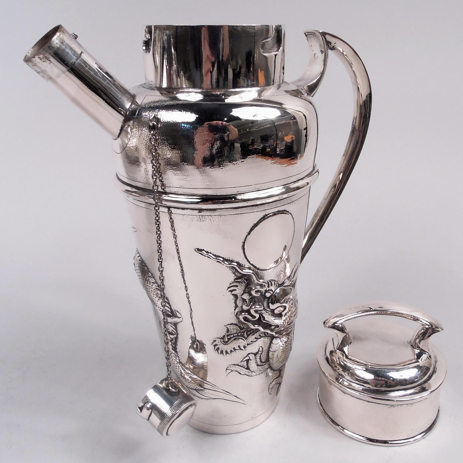 Antique Chinese Export Silver Firewater Dragon Cocktail Shaker In Good Condition For Sale In New York, NY