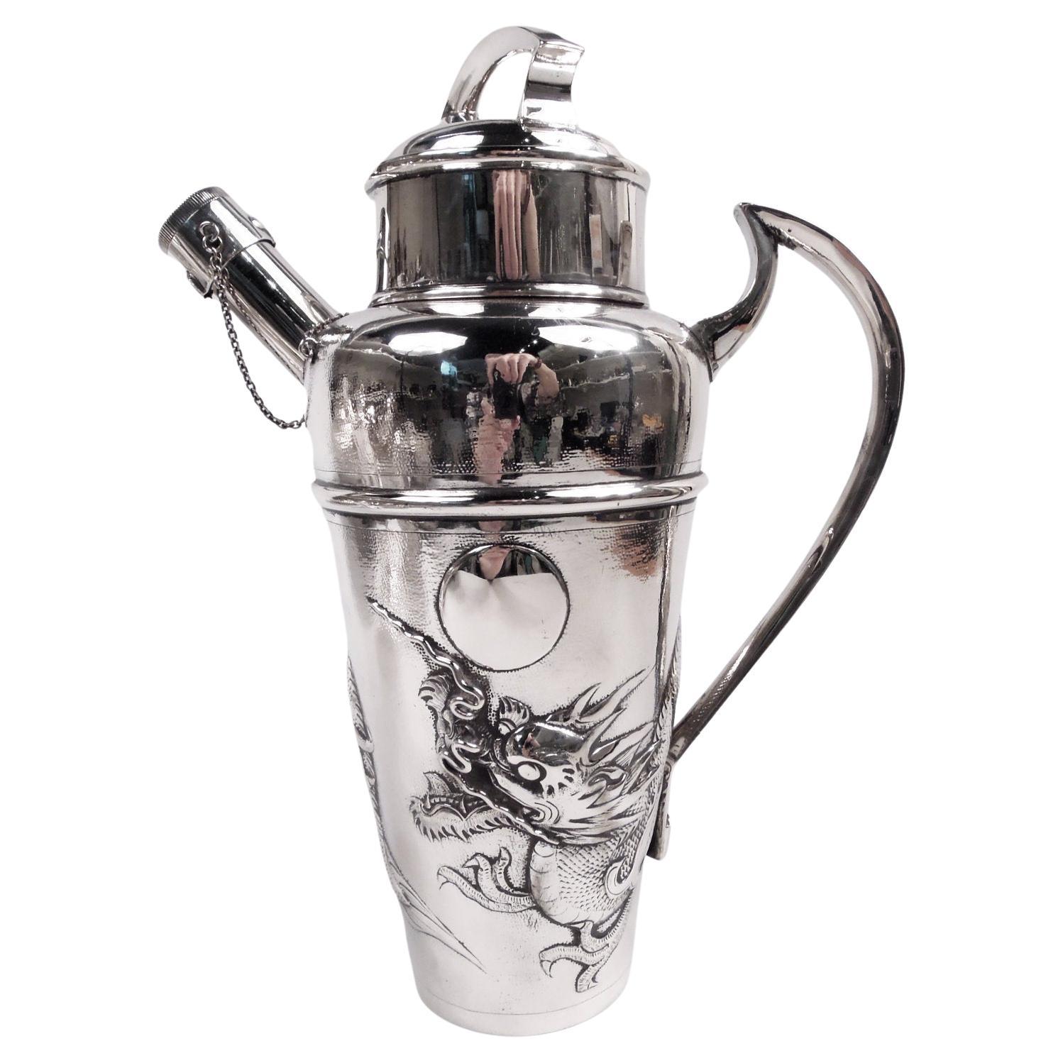 Antiker chinesischer Export-Cocktailshaker aus Silber mit Feuerwasserdrachen aus Silber
