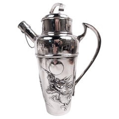 Antiker chinesischer Export-Cocktailshaker aus Silber mit Feuerwasserdrachen aus Silber