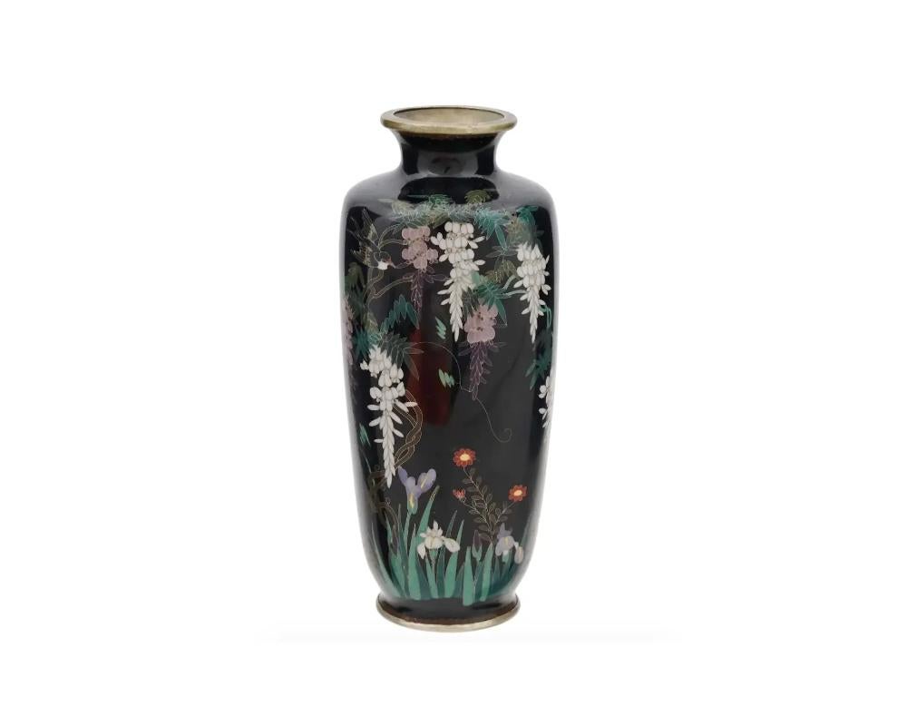 Rare 3 Piece Set of Antique Meiji Japanese Cloisonne Enamel Silver Wire Vases wi For Sale 3