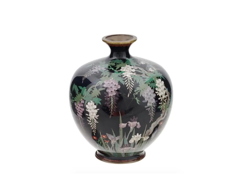 Rare 3 Piece Set of Antique Meiji Japanese Cloisonne Enamel Silver Wire Vases wi For Sale 4