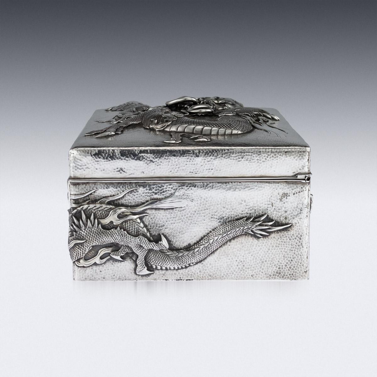 Antique Japanese Meiji Solid Silver Dragon Box, Samurai Shokai, circa 1900 In Good Condition In Royal Tunbridge Wells, Kent