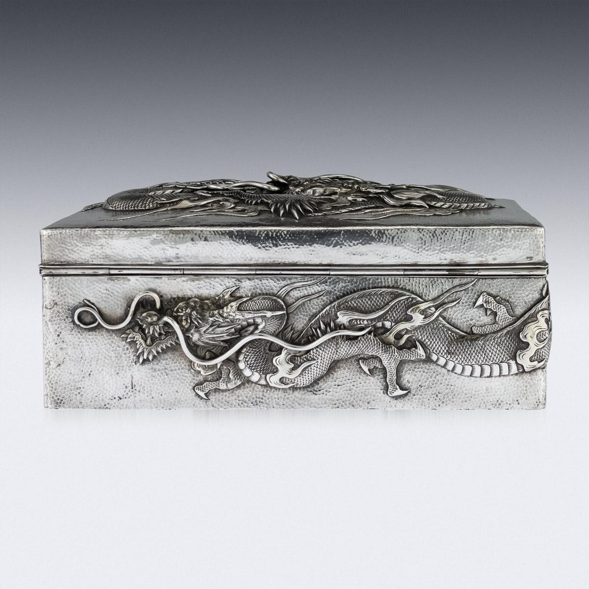 20th Century Antique Japanese Meiji Solid Silver Dragon Box, Samurai Shokai, circa 1900