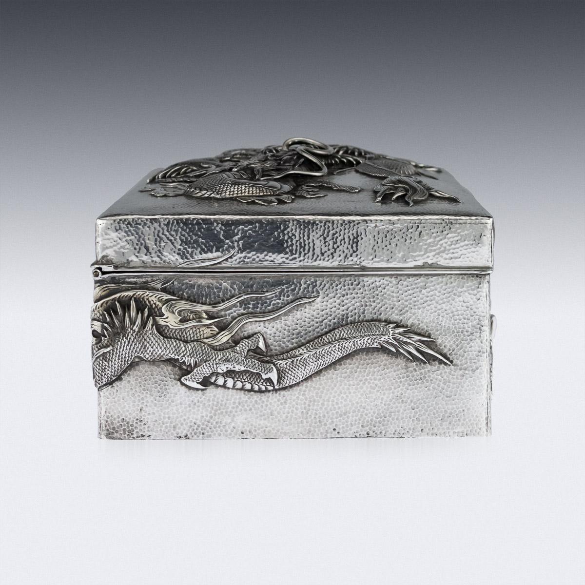 Antique Japanese Meiji Solid Silver Dragon Box, Samurai Shokai, circa 1900 1