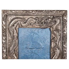 Antique Japanese Meiji Solid Silver Repousse Dragon Photo Picture Frame 1900