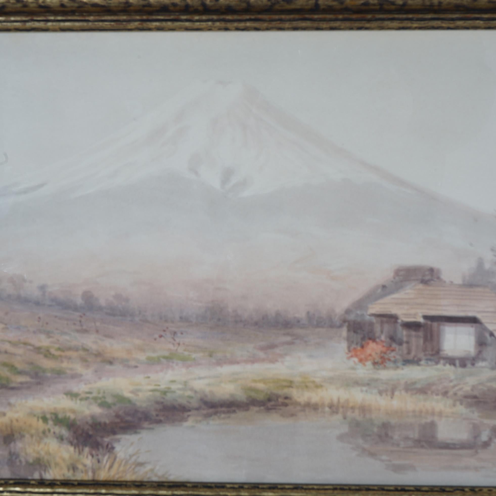 Antique Japanese Meiji Watercolor of Mt. Fuji by T. Kobayashi c1920 4