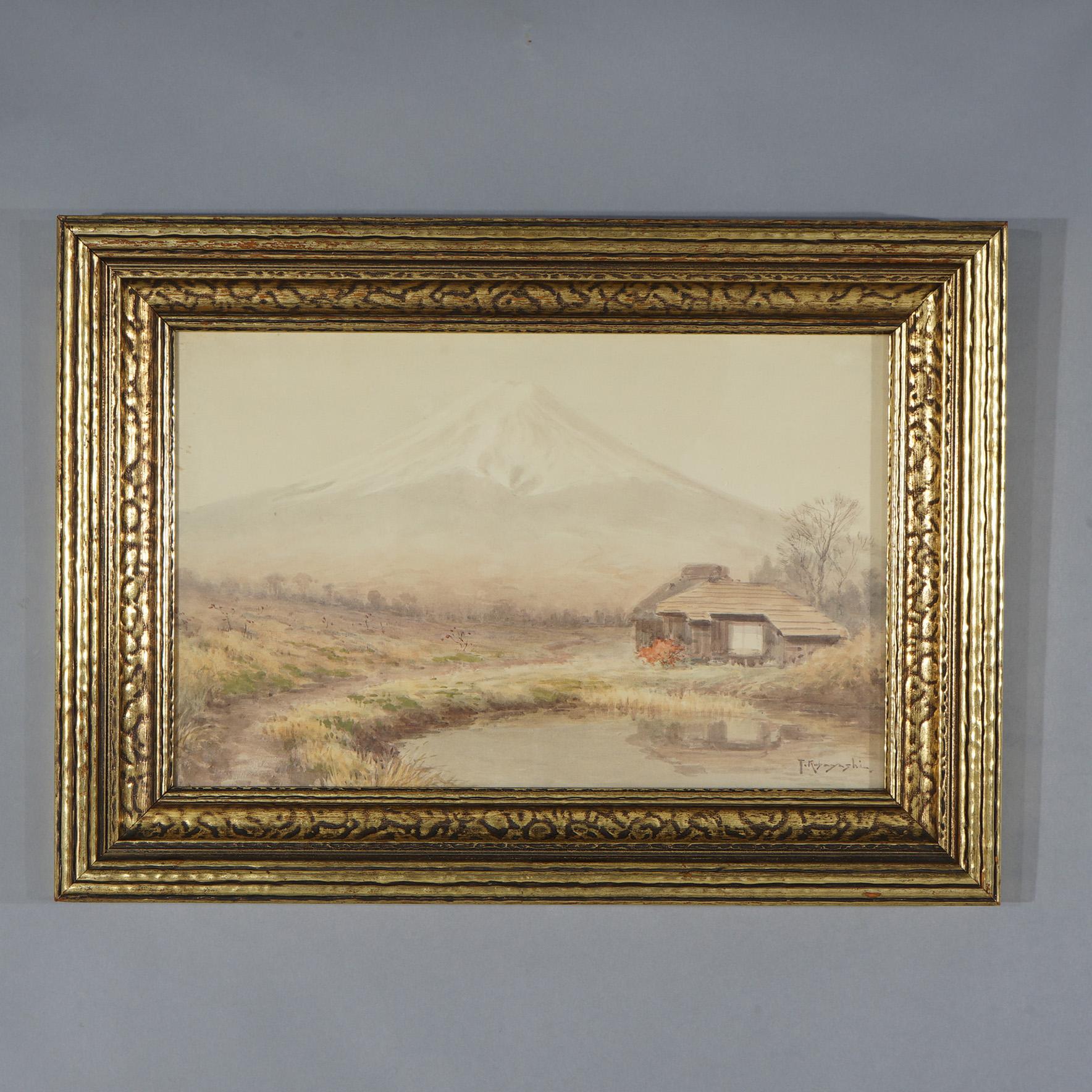 Antique Japanese Meiji Watercolor of Mt. Fuji by T. Kobayashi c1920 In Good Condition In Big Flats, NY