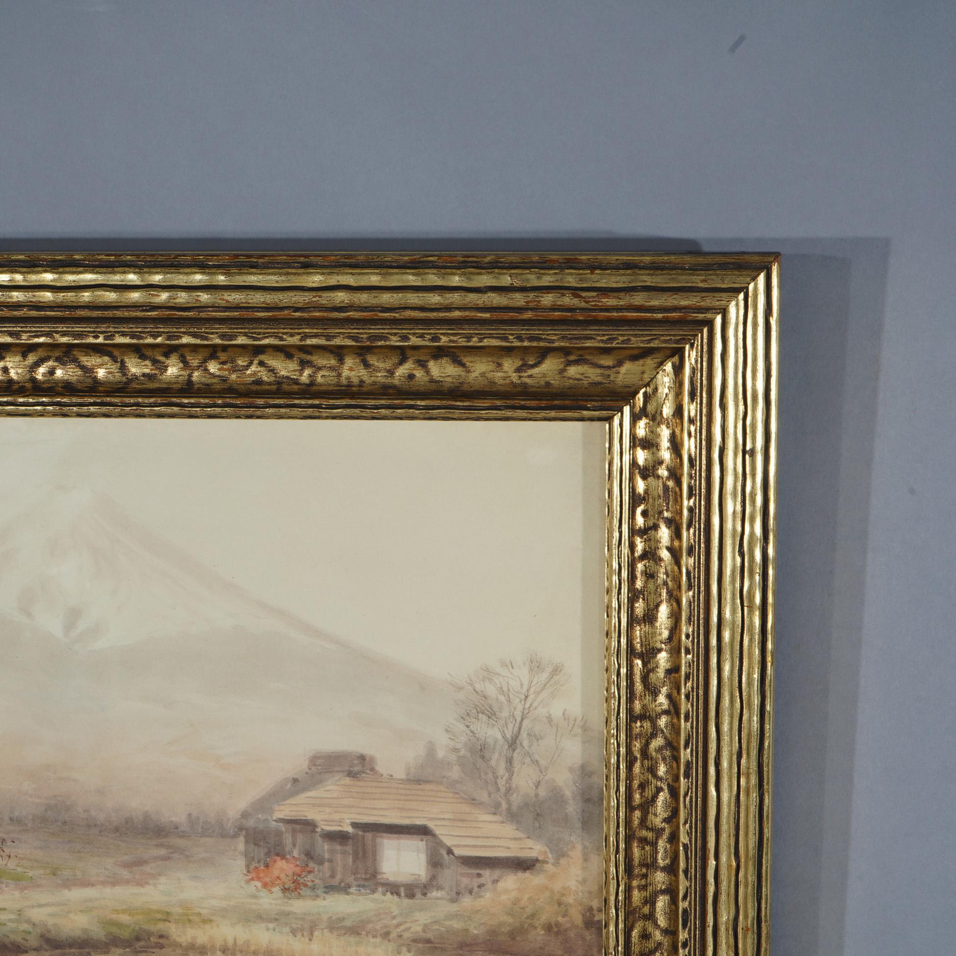 Antique Japanese Meiji Watercolor of Mt. Fuji by T. Kobayashi c1920 For Sale 2